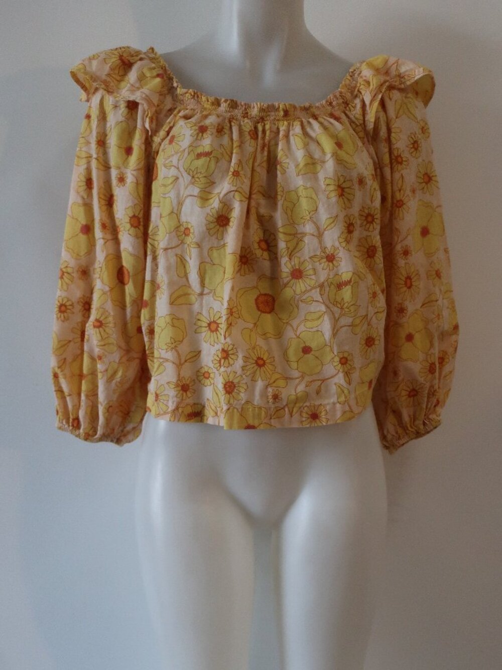 Womens Free People Yellow (Item- 4) Miss Daisy Cotton Floral Print Top S - Picture 5 of 12